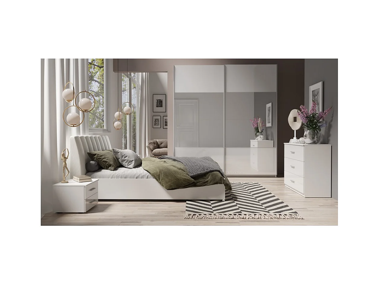 Design kledingkast met twee schuifdeuren VERONA. Inclusief spiegels. Kleur alpenwit, glanzende afwerkingen.