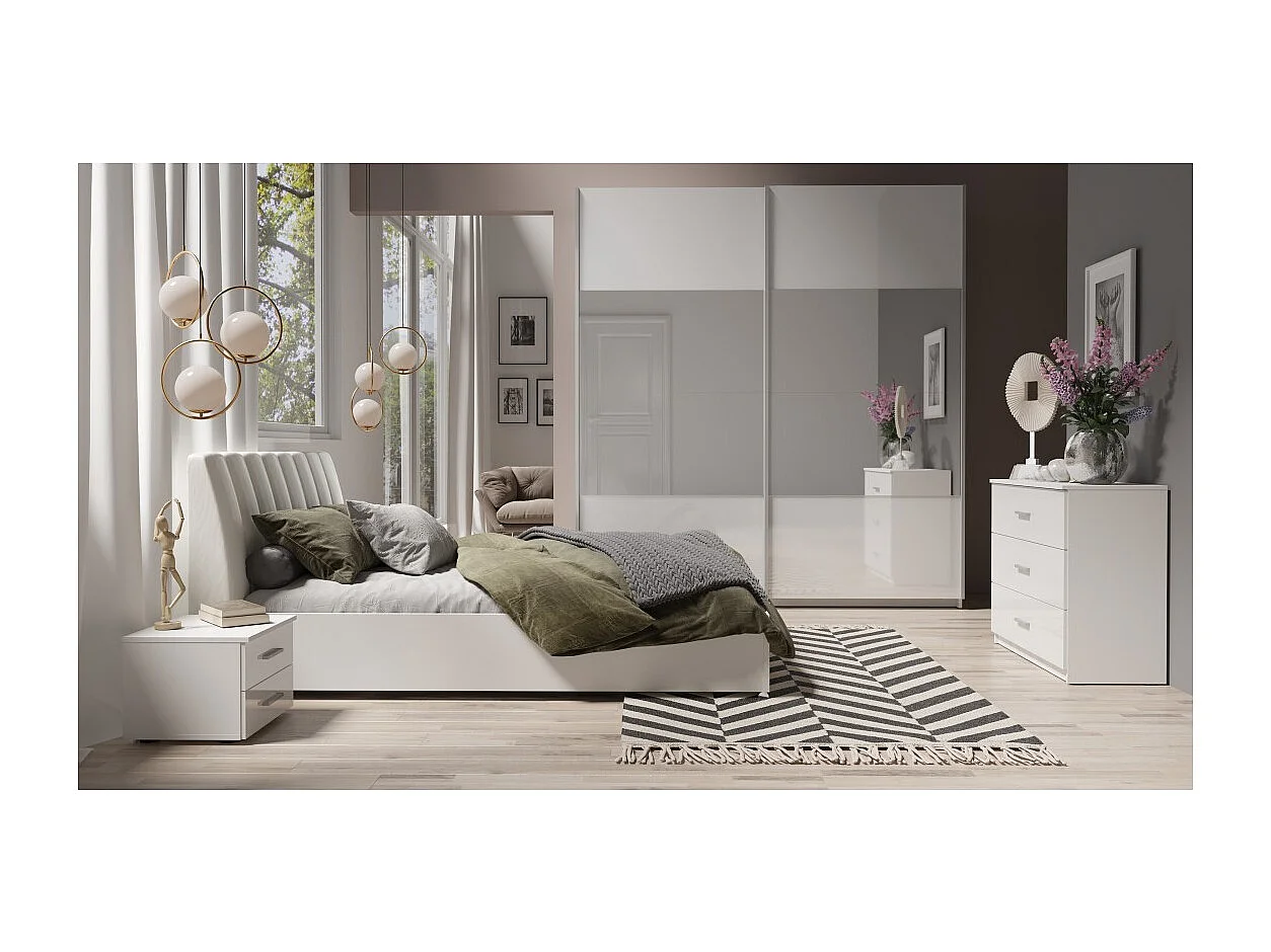 Armoire VERONA 2 portes coulissantes – Miroirs inclus – Blanc brillant – L200xH218 cm