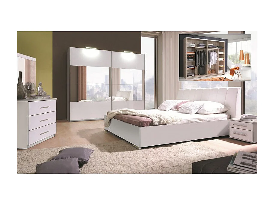 Armoire VERONA 2 portes coulissantes – Miroirs inclus – Blanc brillant – L200xH218 cm