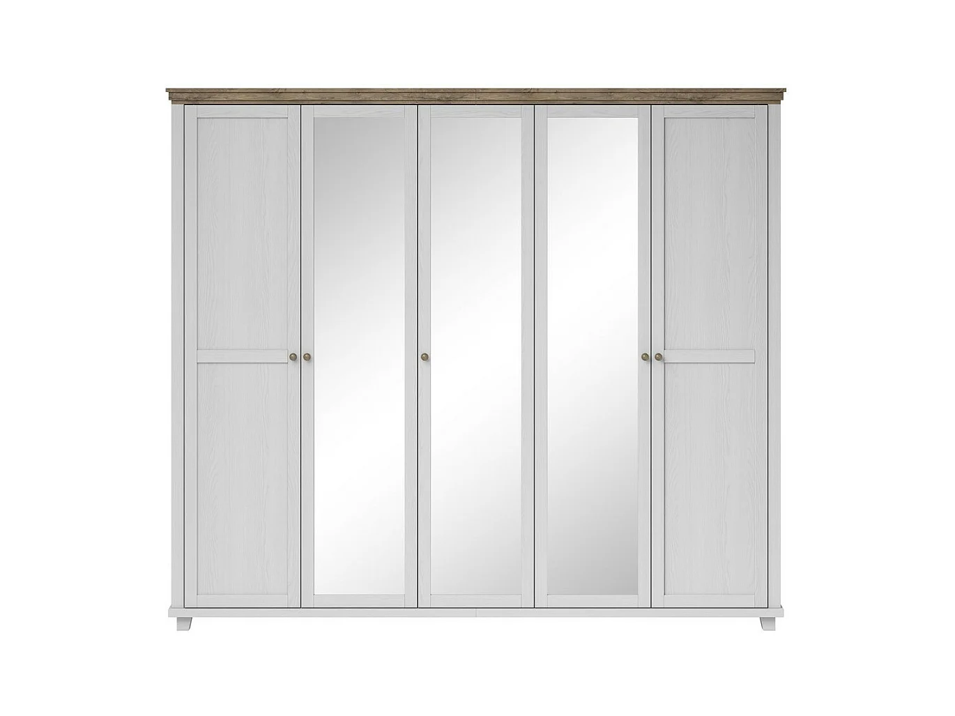 Armoire 250x220 avec 5 portes. Coloris blanc et chêne. Collection ASSIA