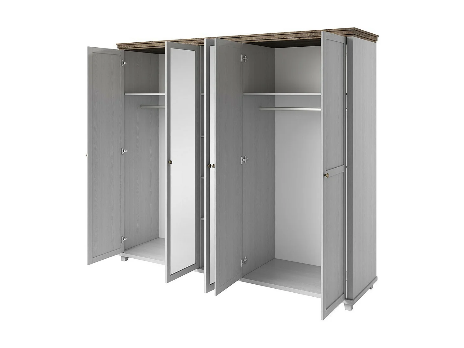 Armoire 250x220 avec 5 portes. Coloris blanc et chêne. Collection ASSIA