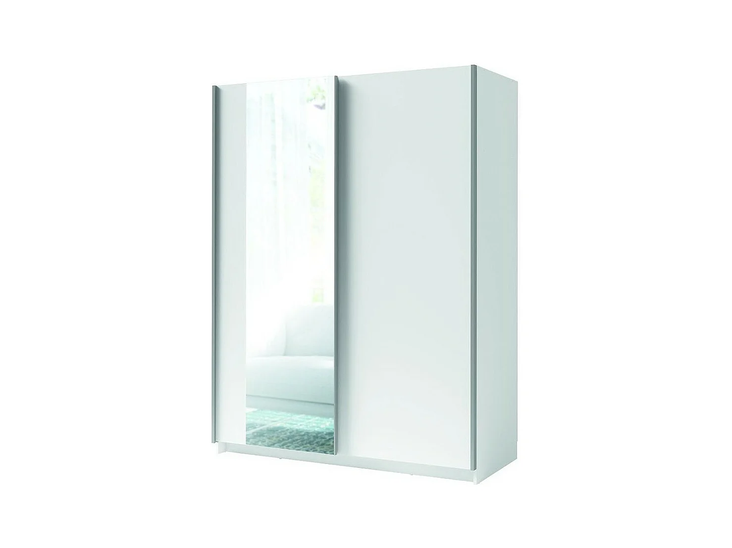 Armário, guarda-roupa GOZU 150 cm com duas portas de correr. Closet completo com espelho, cabideiro e prateleiras. Cor branca.