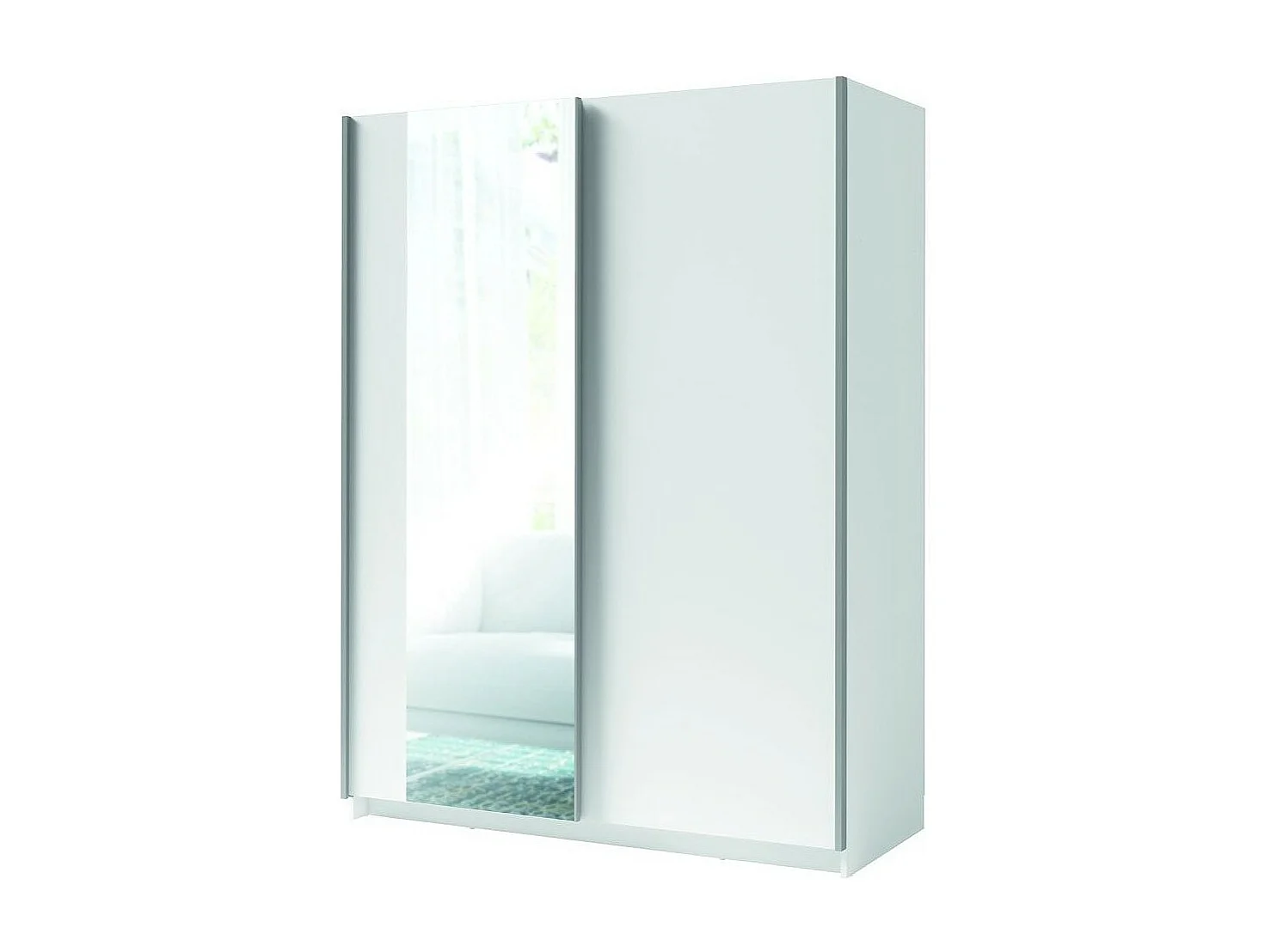 Armoire GOZU 2 portes coulissantes avec miroir - Coloris Blanc - 150 x 198 x 62 cm