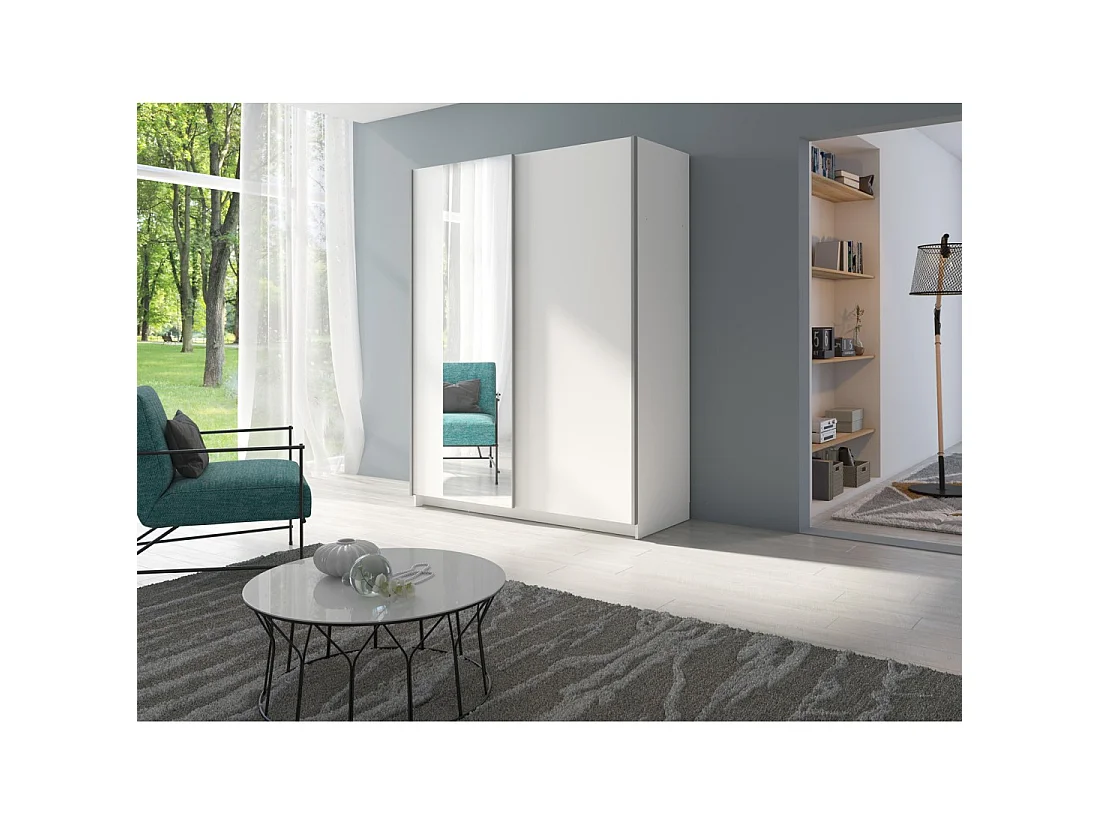 Armadio GOZU a 2 porte scorrevoli con specchio - Colore Bianco - 150 x 198 x 62 cm