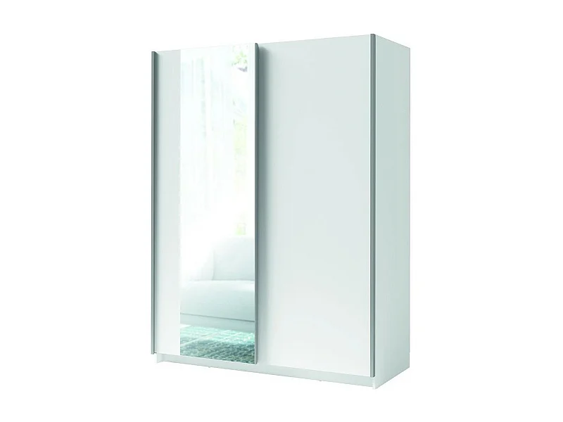 Armoire GOZU 2 portes coulissantes avec miroir - Coloris Blanc - 150 x 198 x 62 cm