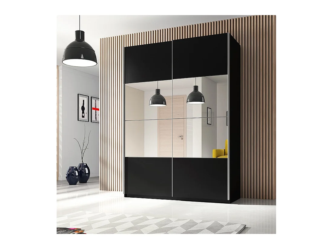 Armoire design 150cm. 2 portes avec miroirs modulables. Couleur noir mat. Collection EOS