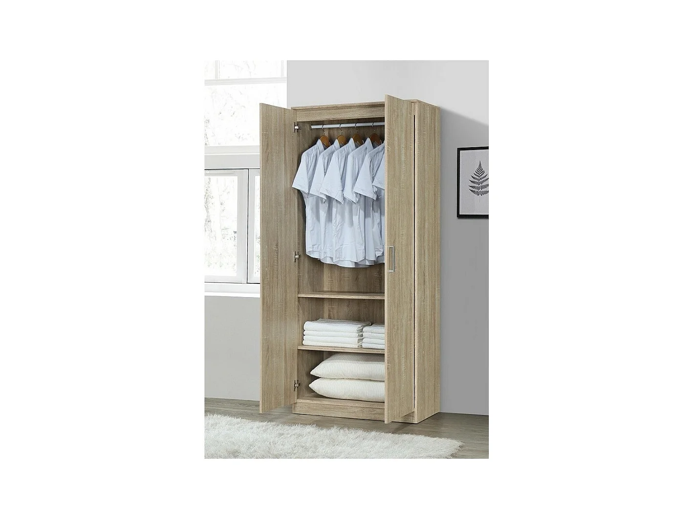 Guarda-roupa DALAMan, 2 portas, contemporâneo em carvalho Sonoma com puxadores cinzentos.