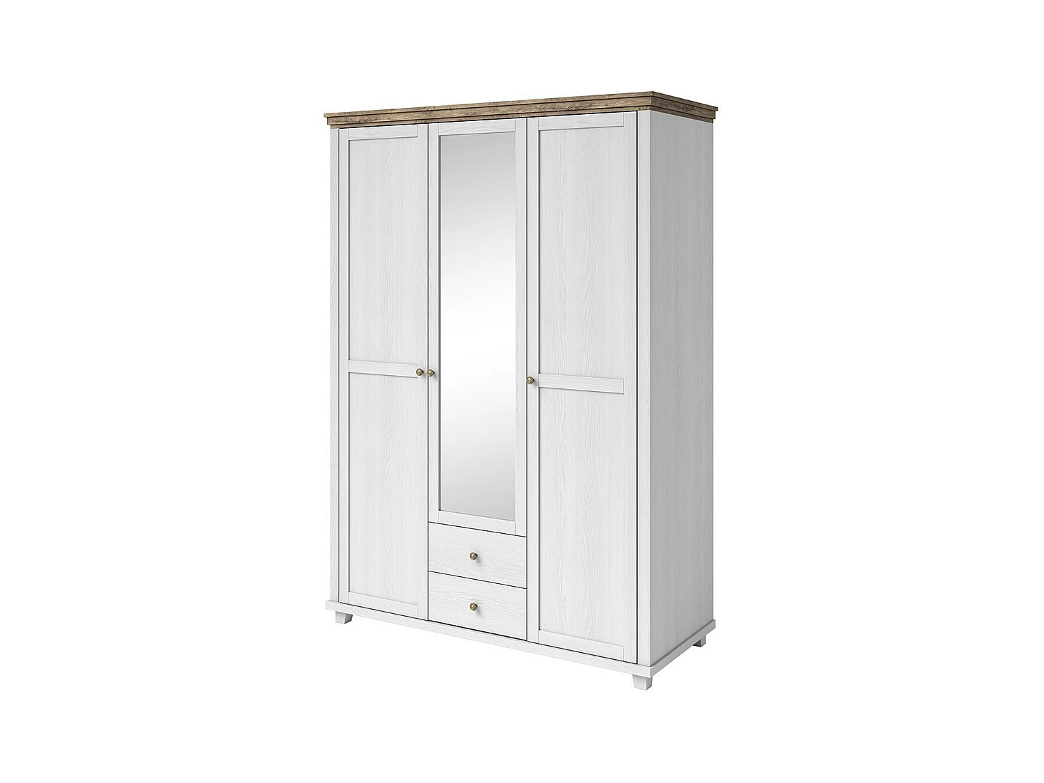 Armoire 150x220 avec 3 portes et 2 tiroirs. Coloris blanc et chêne. Collection ASSIA