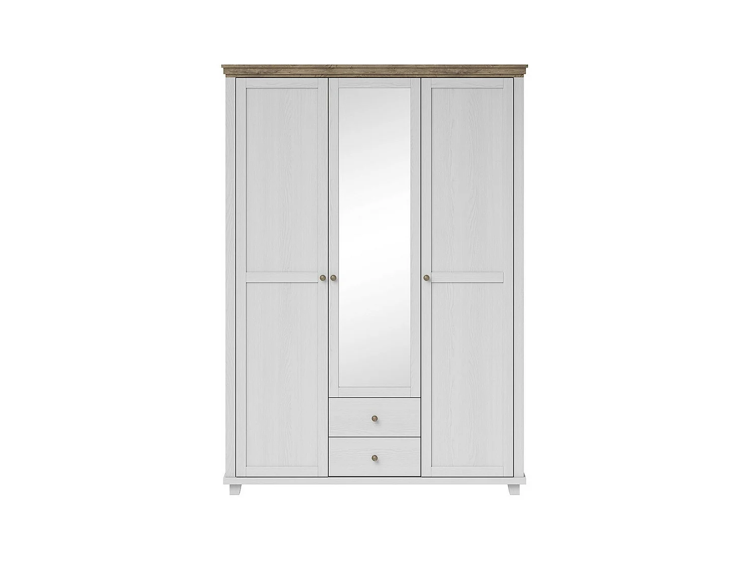 Kast 150x220 met 3 deuren en 2 laden. Kleuren wit en eiken. Collectie ASSIA