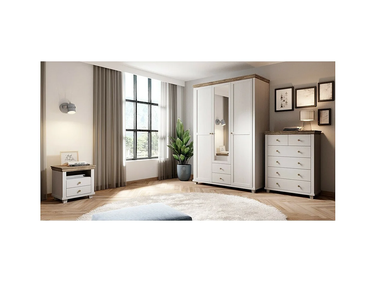 Kast 150x220 met 3 deuren en 2 laden. Kleuren wit en eiken. Collectie ASSIA