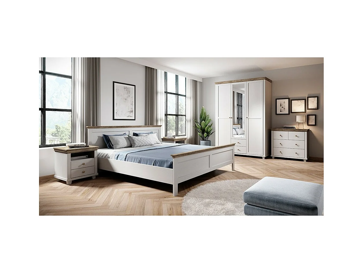 Kast 150x220 met 3 deuren en 2 laden. Kleuren wit en eiken. Collectie ASSIA