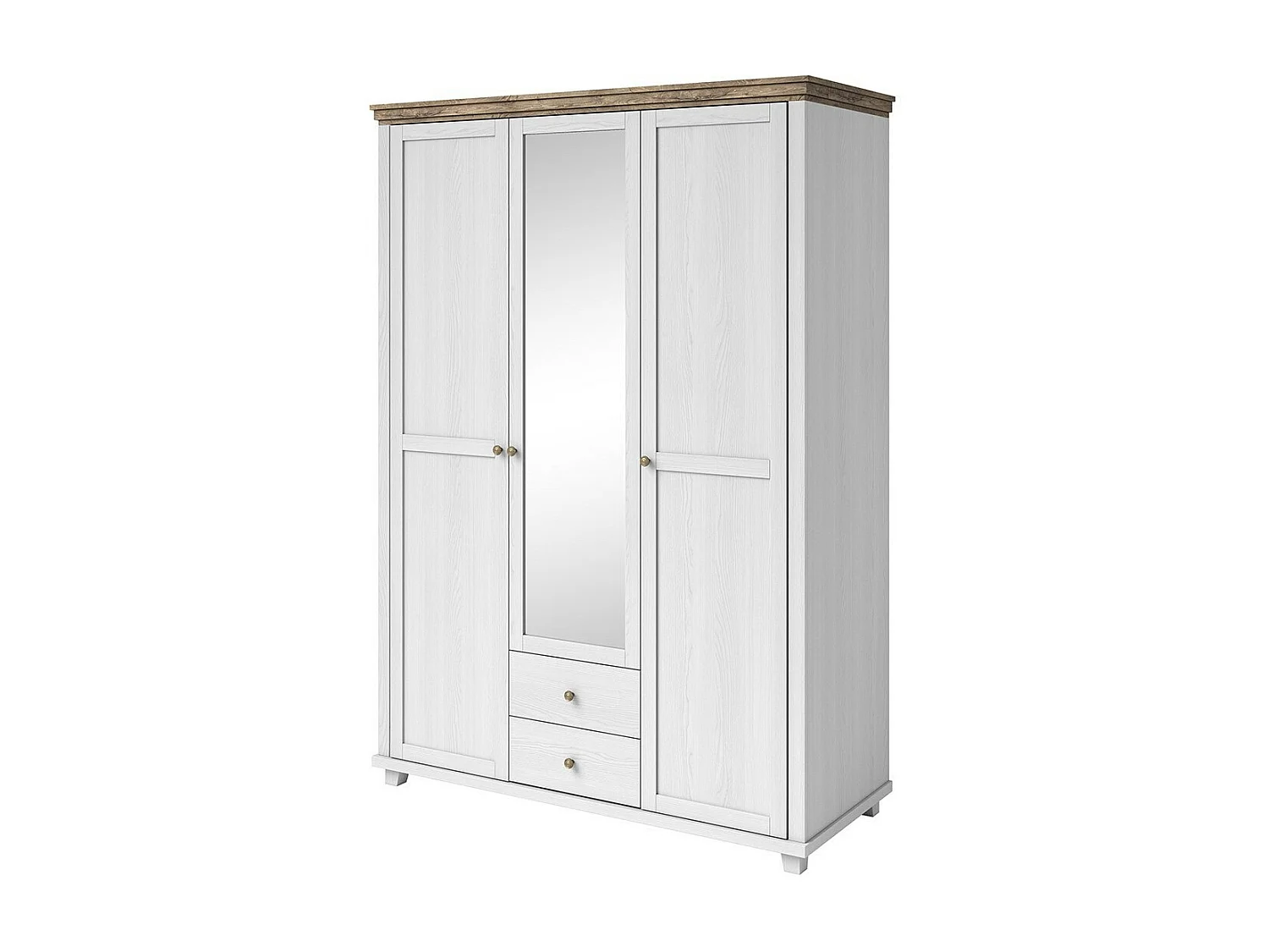 Armoire 150x220 avec 3 portes et 2 tiroirs. Coloris blanc et chêne. Collection ASSIA