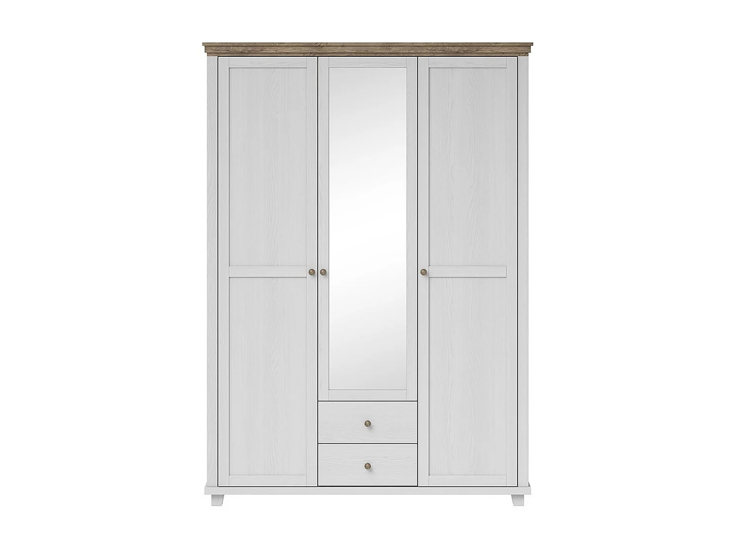 Armoire 150x220 avec 3 portes et 2 tiroirs. Coloris blanc et chêne. Collection ASSIA