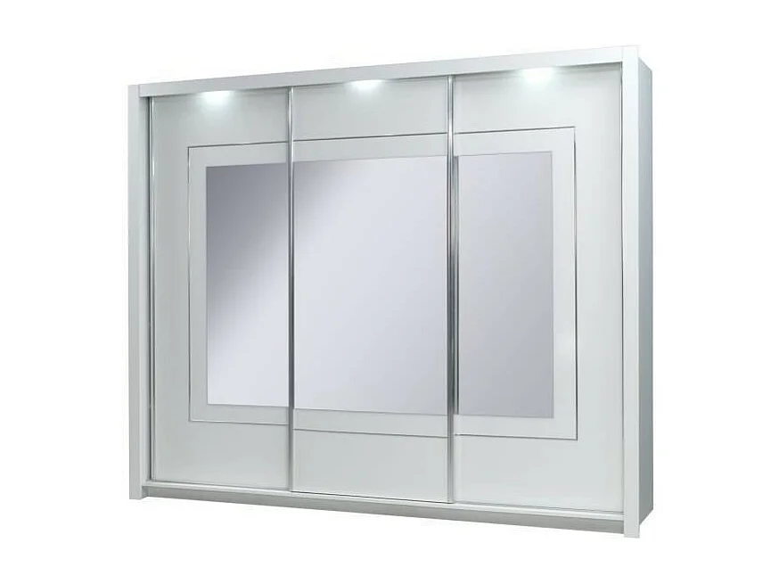 Armoire PANAREA 3 portes coulissantes avec miroirs et LED, finition chrome, design moderne
