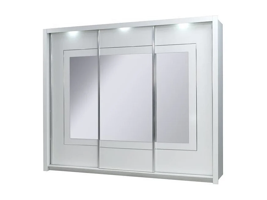 Armoire PANAREA 3 portes coulissantes avec miroirs LED 208x213x67 blanc brillant