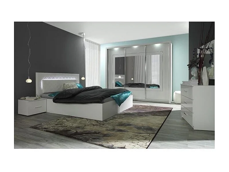 Armoire PANAREA 3 portes coulissantes avec miroirs LED 208x213x67 blanc brillant