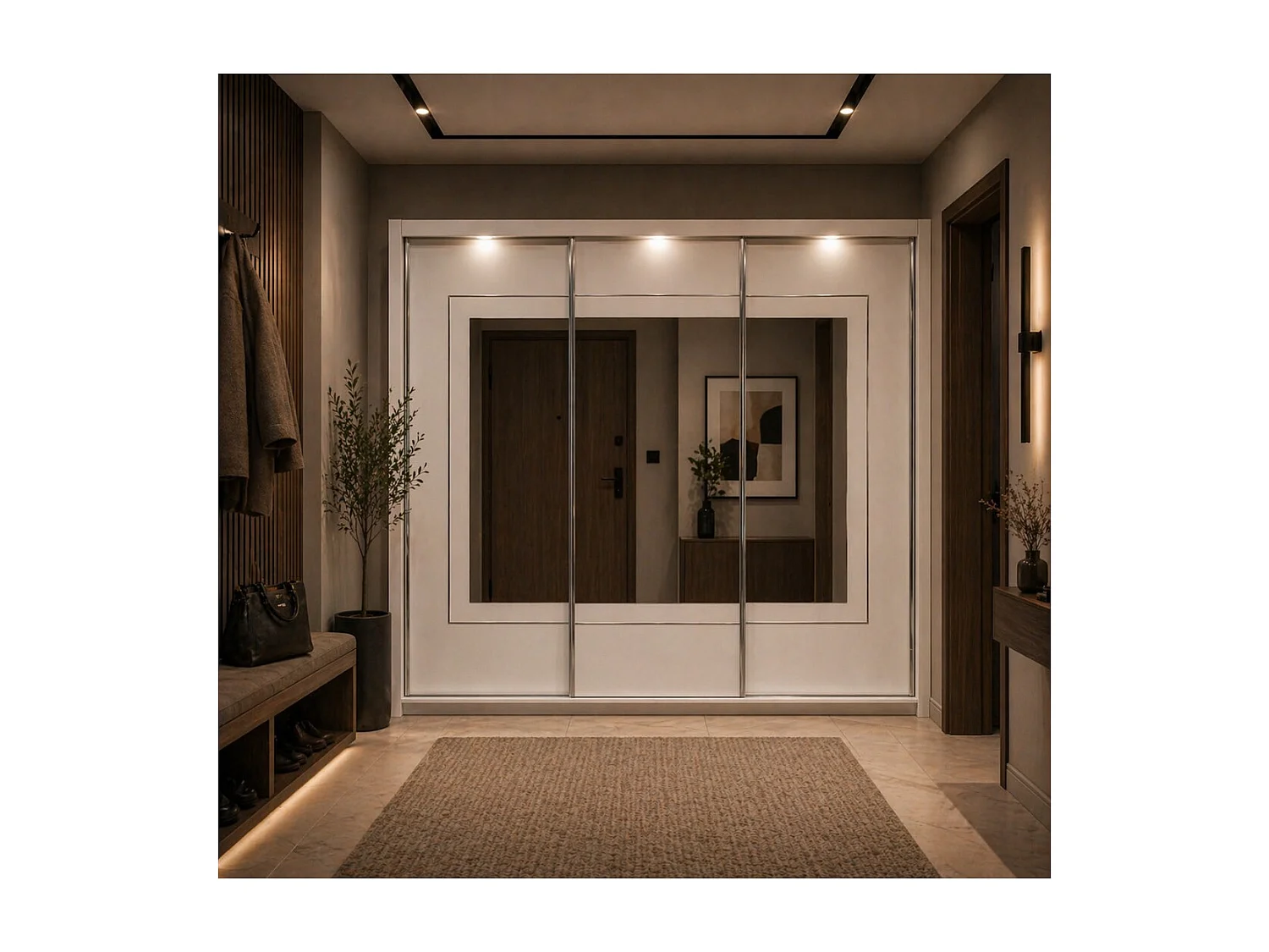 Armoire PANAREA 3 portes coulissantes avec miroirs LED 208x213x67 blanc brillant