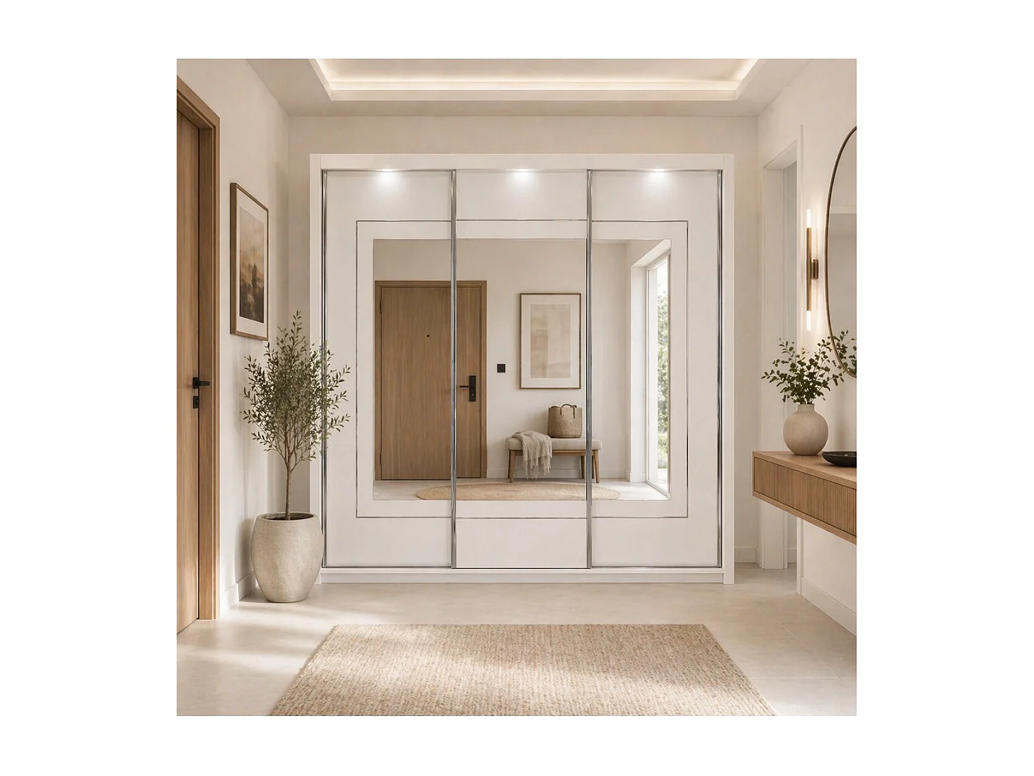 Armoire PANAREA 3 portes coulissantes avec miroirs LED 208x213x67 blanc brillant