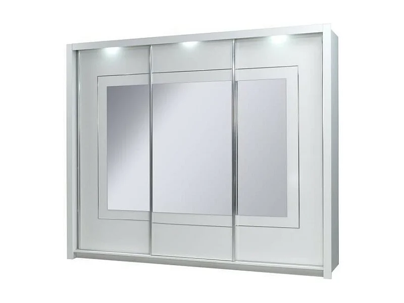 Armoire PANAREA 3 portes coulissantes avec miroirs et LED, finition chrome, design moderne