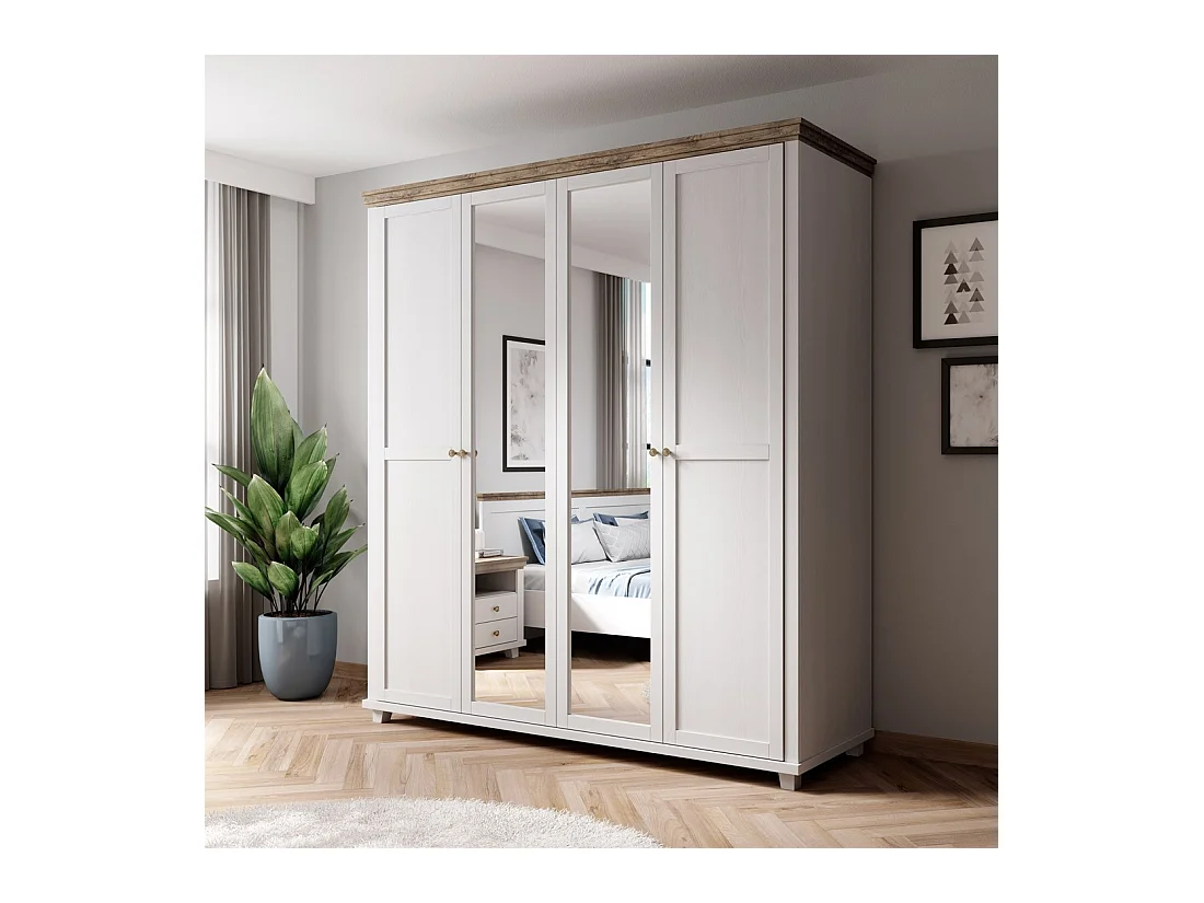 Armario 200x220 con 4 puertas. Color blanco y roble. Colección ASSIA.