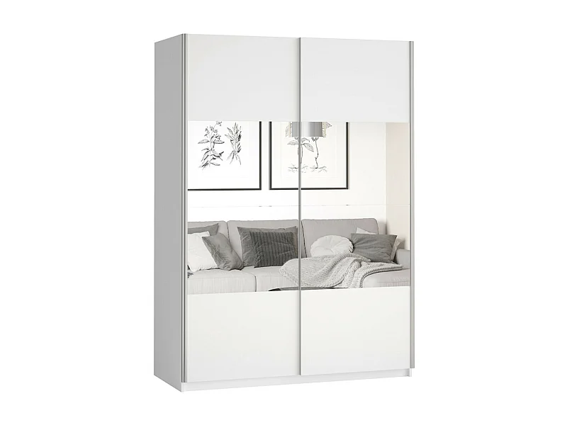 Armoire design 150cm. 2 portes avec miroirs modulables. Couleur blanc mat. Collection EOS