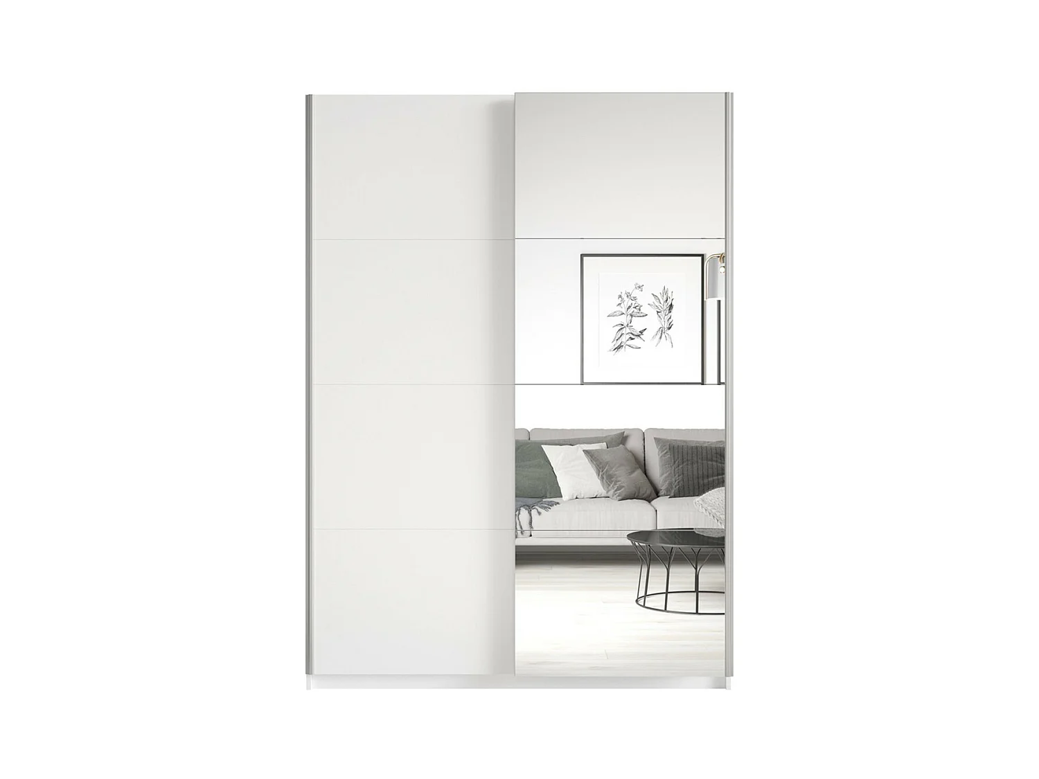 Armadio design 150cm. 2 porte con specchi modulabili. Colore bianco opaco. Collezione EOS.