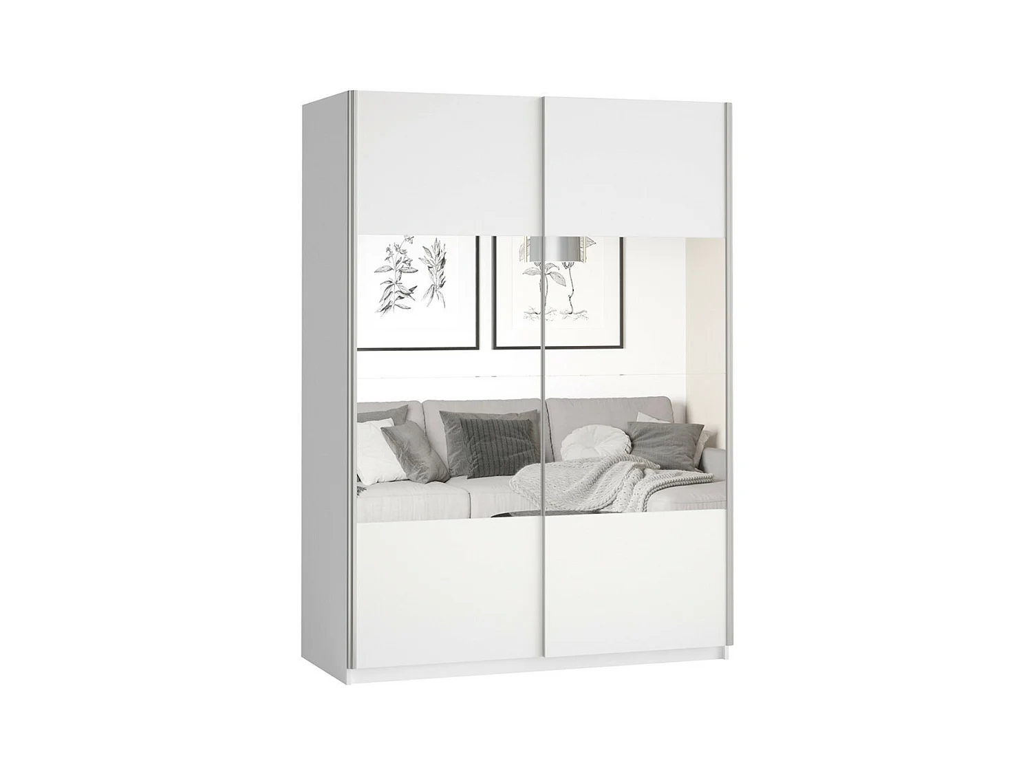 Armoire design 150cm. 2 portes avec miroirs modulables. Couleur blanc mat. Collection EOS