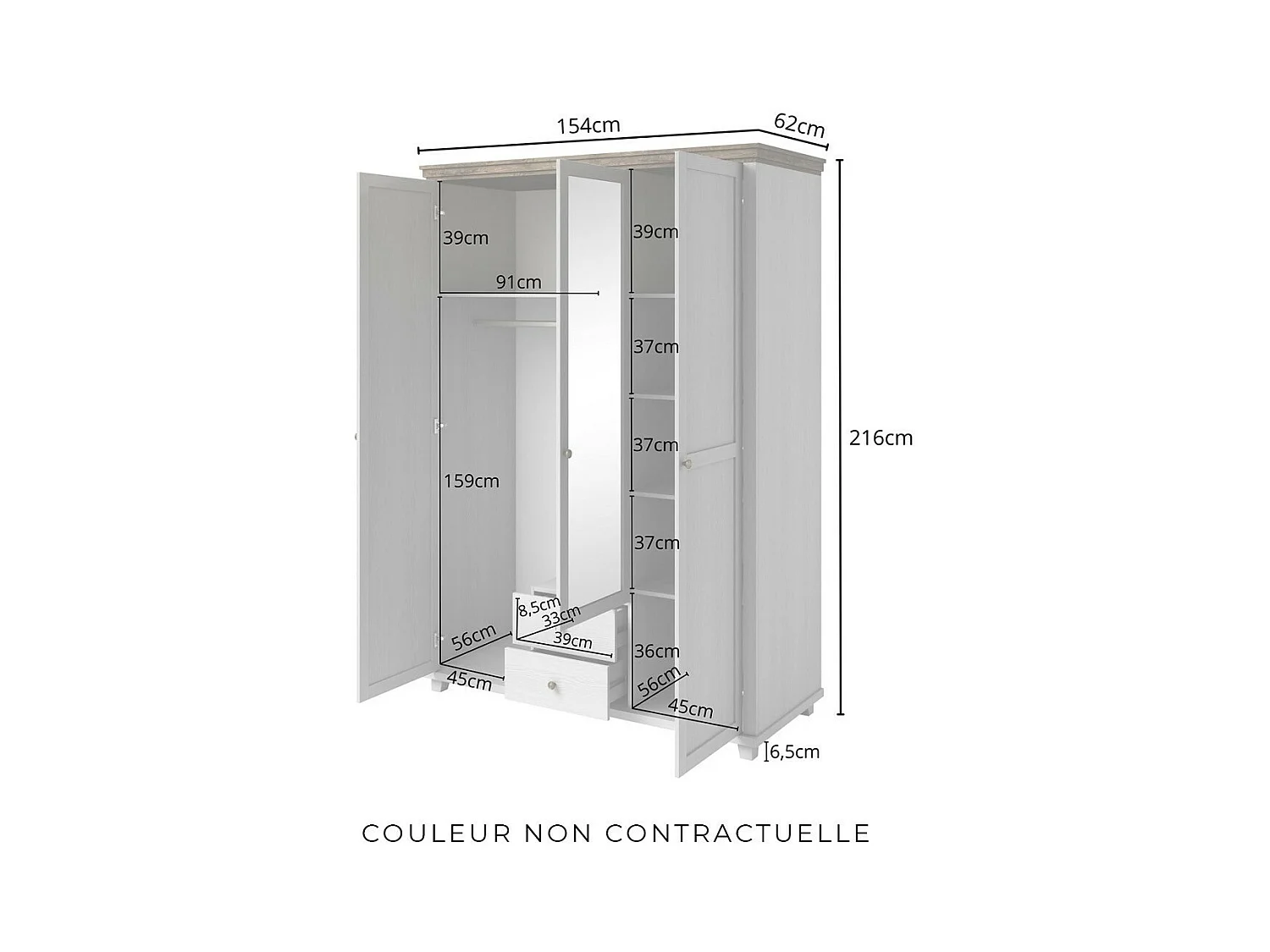 Kast 150x220 met 3 deuren en 2 laden. Kleur kakigroen en eiken. Collectie ASSIA
