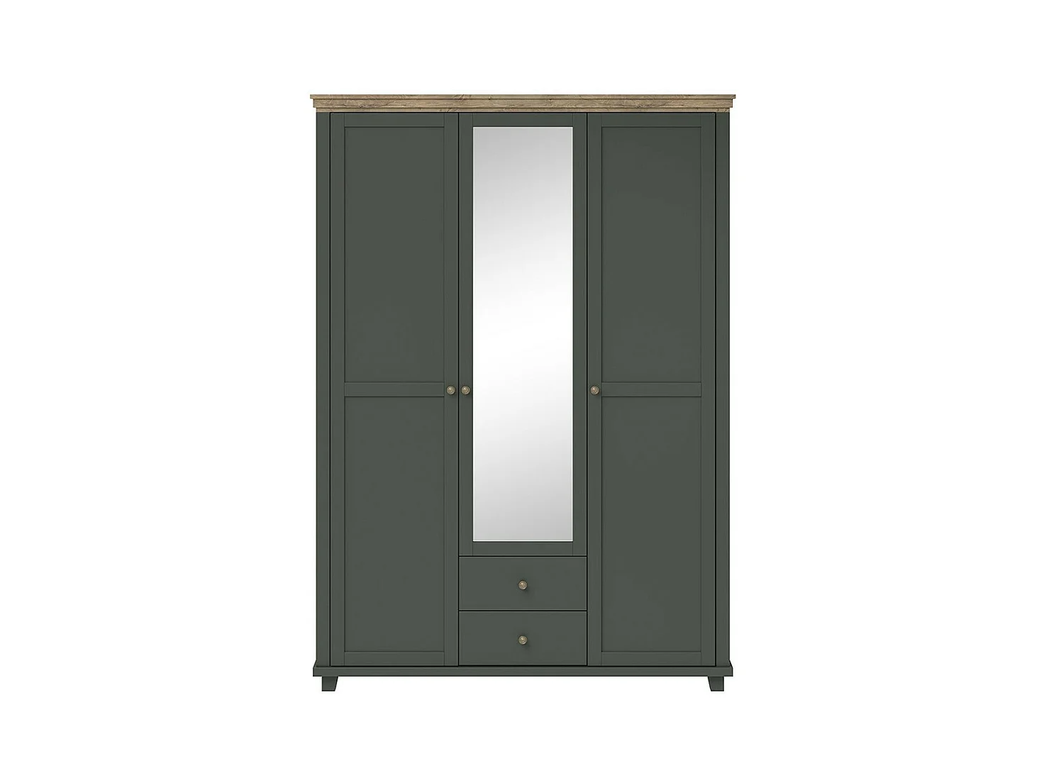 Kast 150x220 met 3 deuren en 2 laden. Kleur kakigroen en eiken. Collectie ASSIA