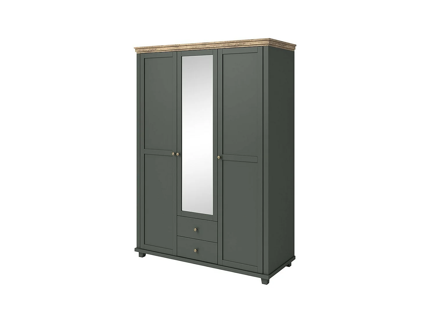 Armoire 150x220 avec 3 portes et 2 tiroirs. Coloris vert kaki et chêne. Collection ASSIA