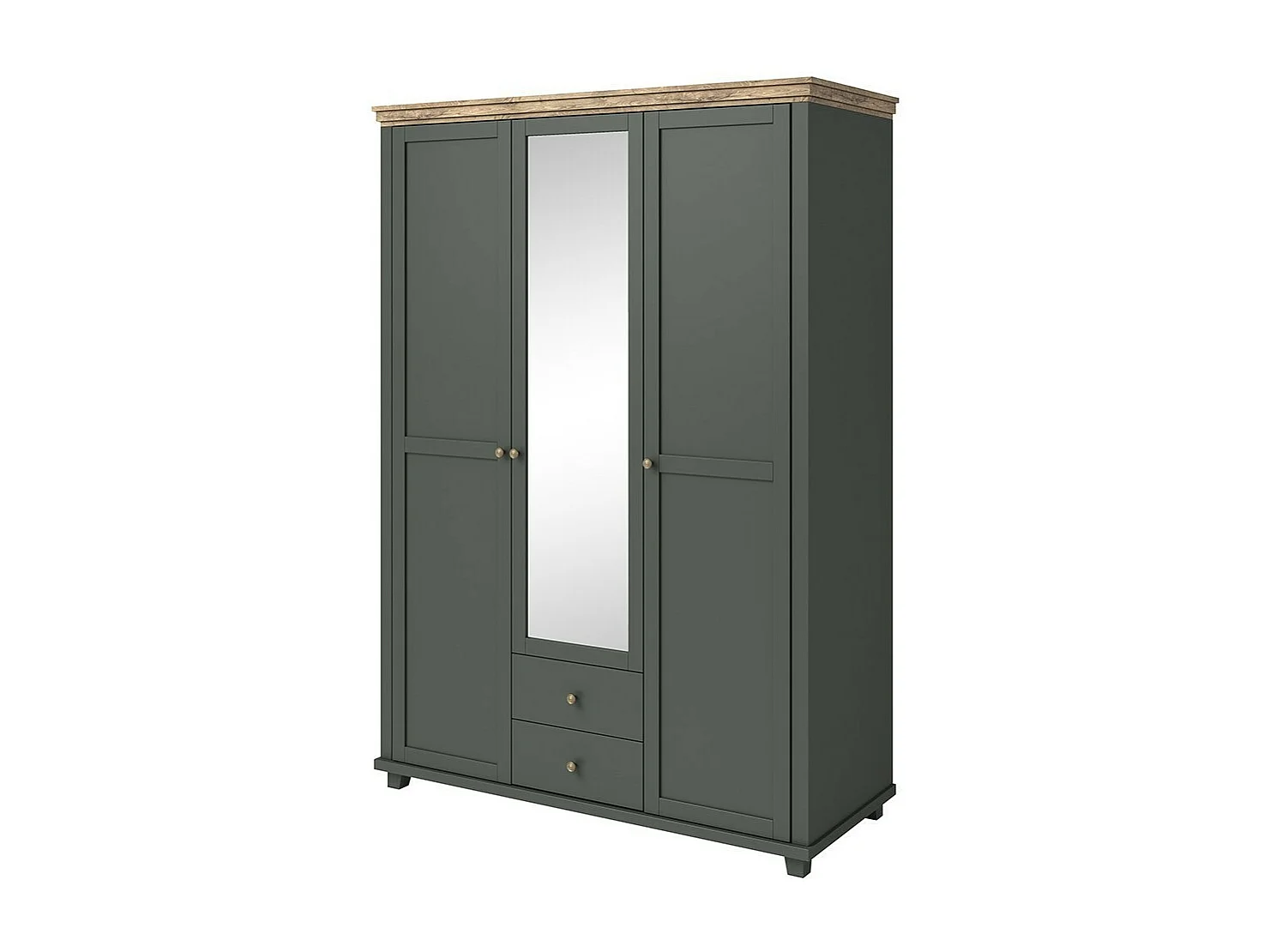 Armoire 150x220 avec 3 portes et 2 tiroirs. Coloris vert kaki et chêne. Collection ASSIA