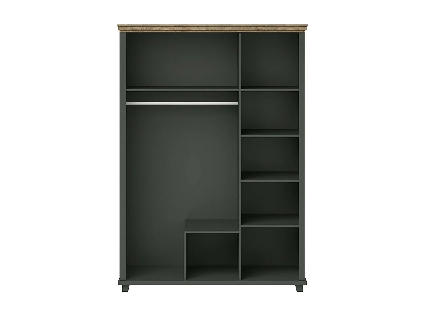 Armoire 150x220 avec 3 portes et 2 tiroirs. Coloris vert kaki et chêne. Collection ASSIA