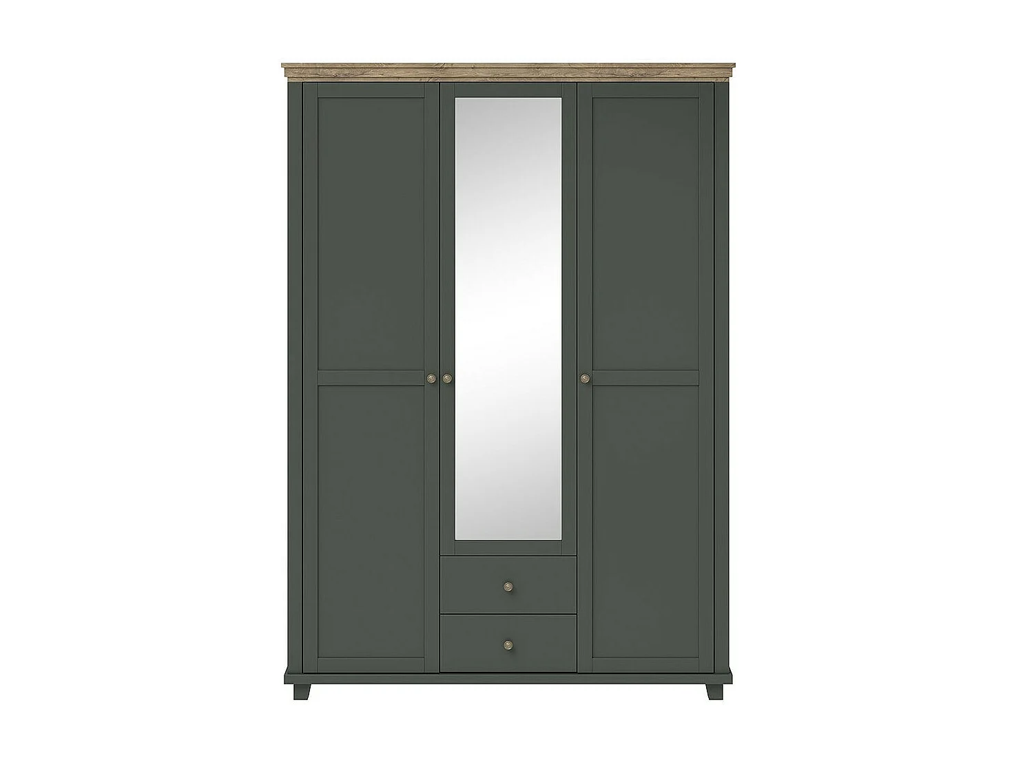 Armoire 150x220 avec 3 portes et 2 tiroirs. Coloris vert kaki et chêne. Collection ASSIA