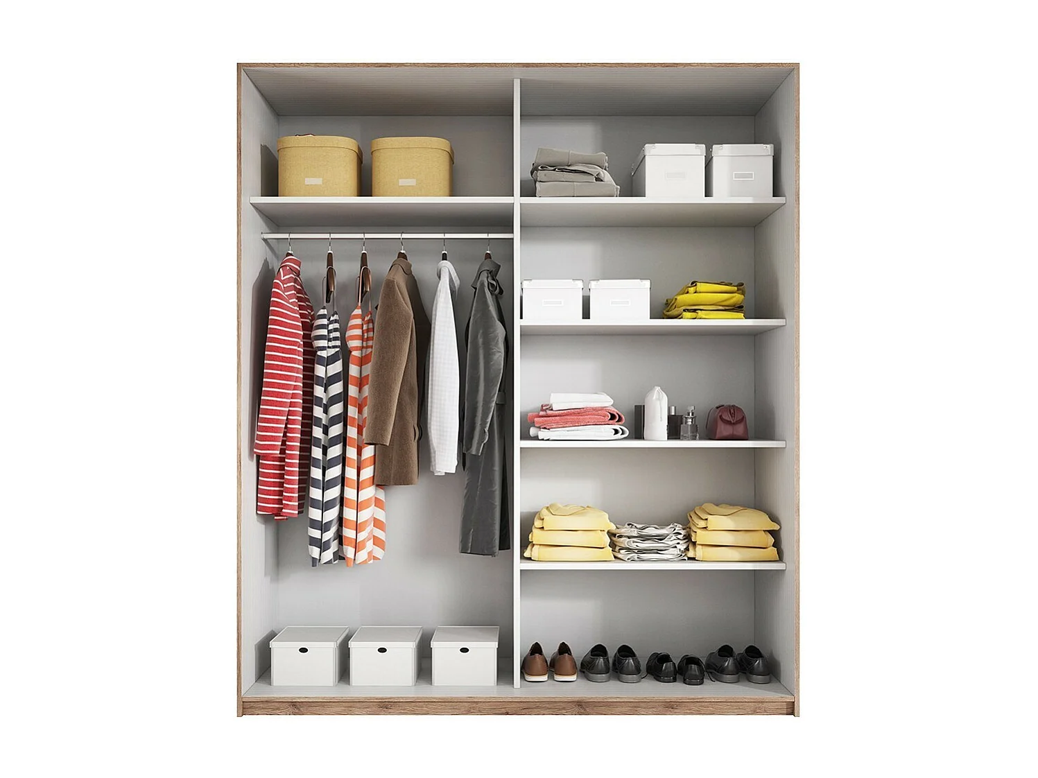 Armoire design 2 portes 200cm couleur chêne clair et blanc. Collection EOS