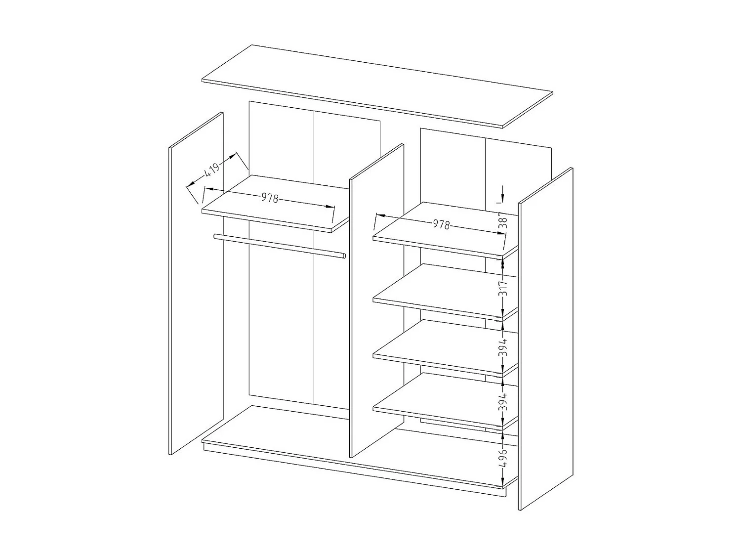 Armoire design 2 portes 200cm couleur chêne clair et blanc. Collection EOS