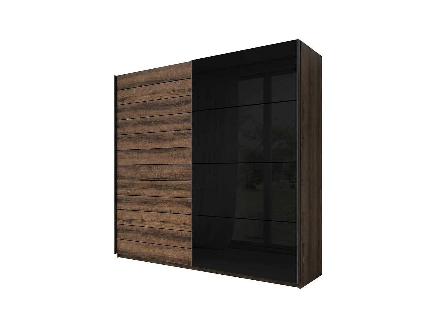 Armoire 2 portes coulissantes 200cm couleur chêne foncé et noir. Collection FLOYD