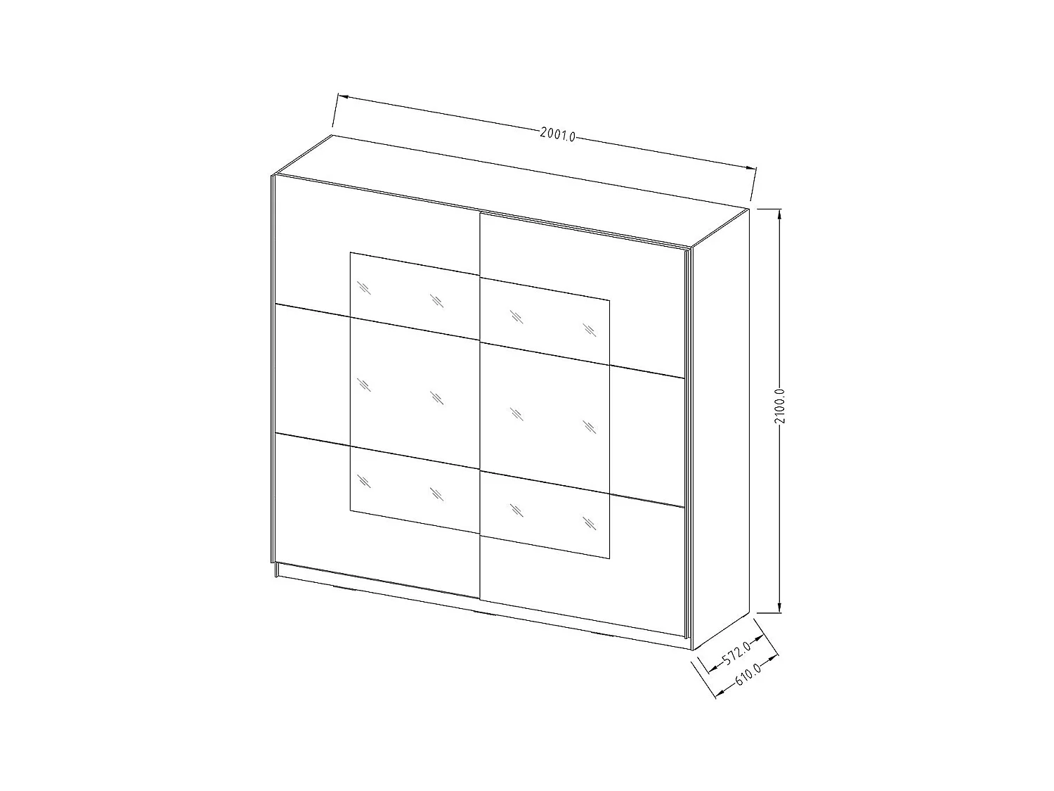 Armario de diseño con 2 puertas de 200 cm con espejo. Color blanco brillante. Colección EOS