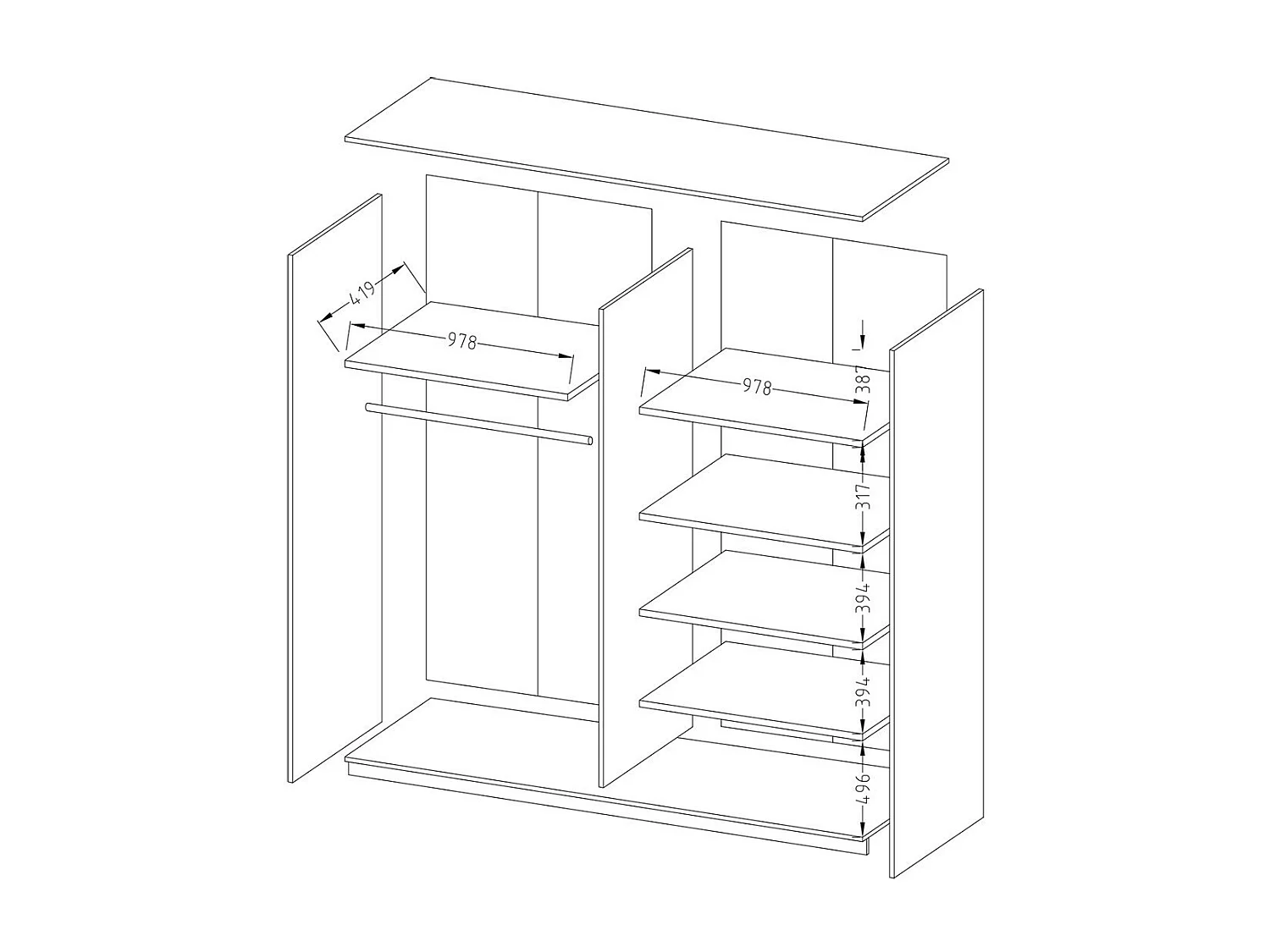 Armoire design 2 portes 200 cm avec miroir. Couleur blanc brillant. Collection EOS