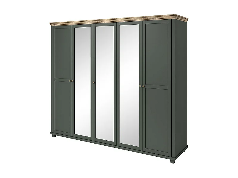 Schrank 250x220 mit 5 Türen. Farbe Khakigrün und Eiche. Kollektion ASSIA.