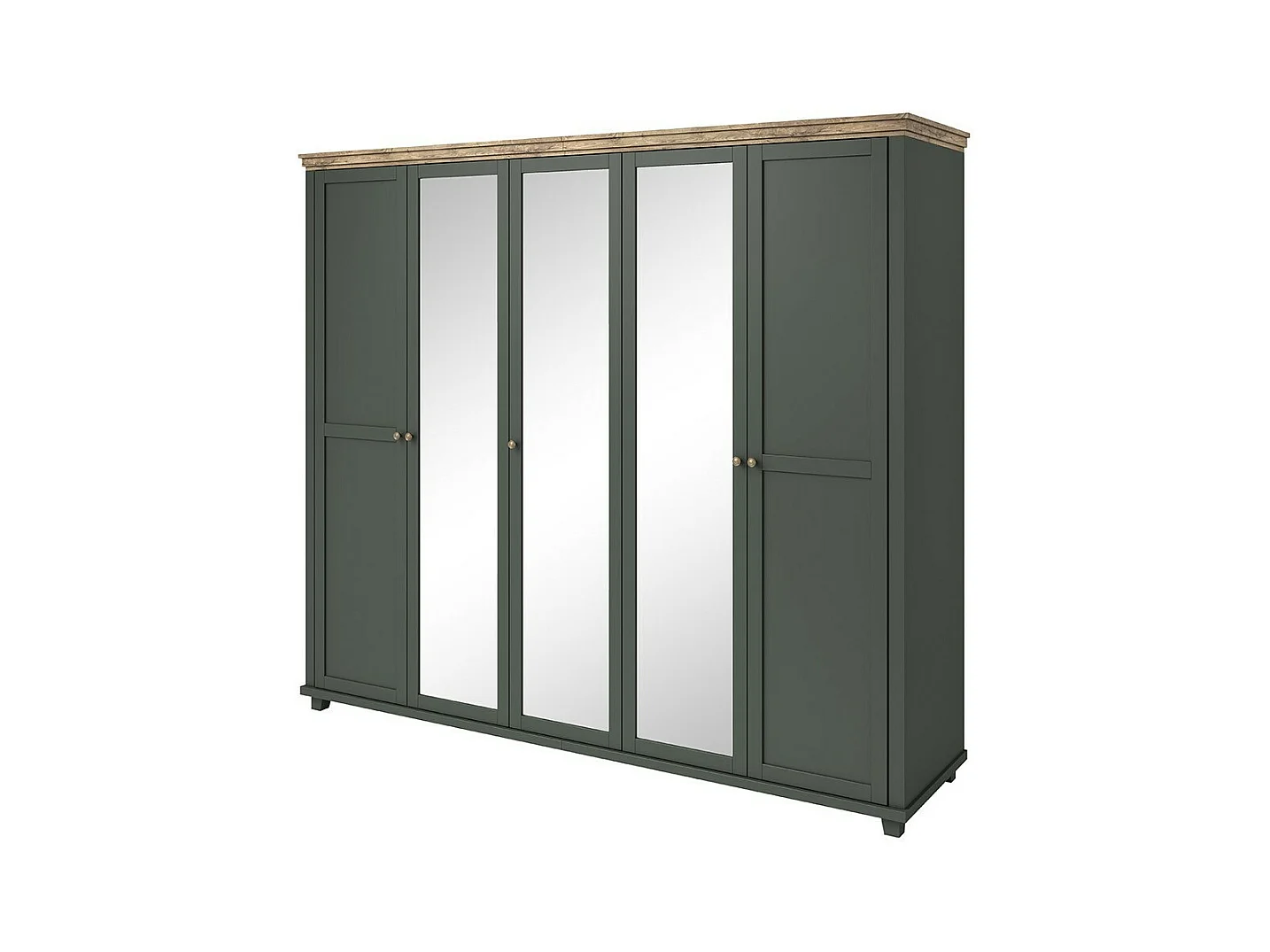 Armoire 250x220 avec 5 portes. Coloris vert kaki et chêne. Collection ASSIA