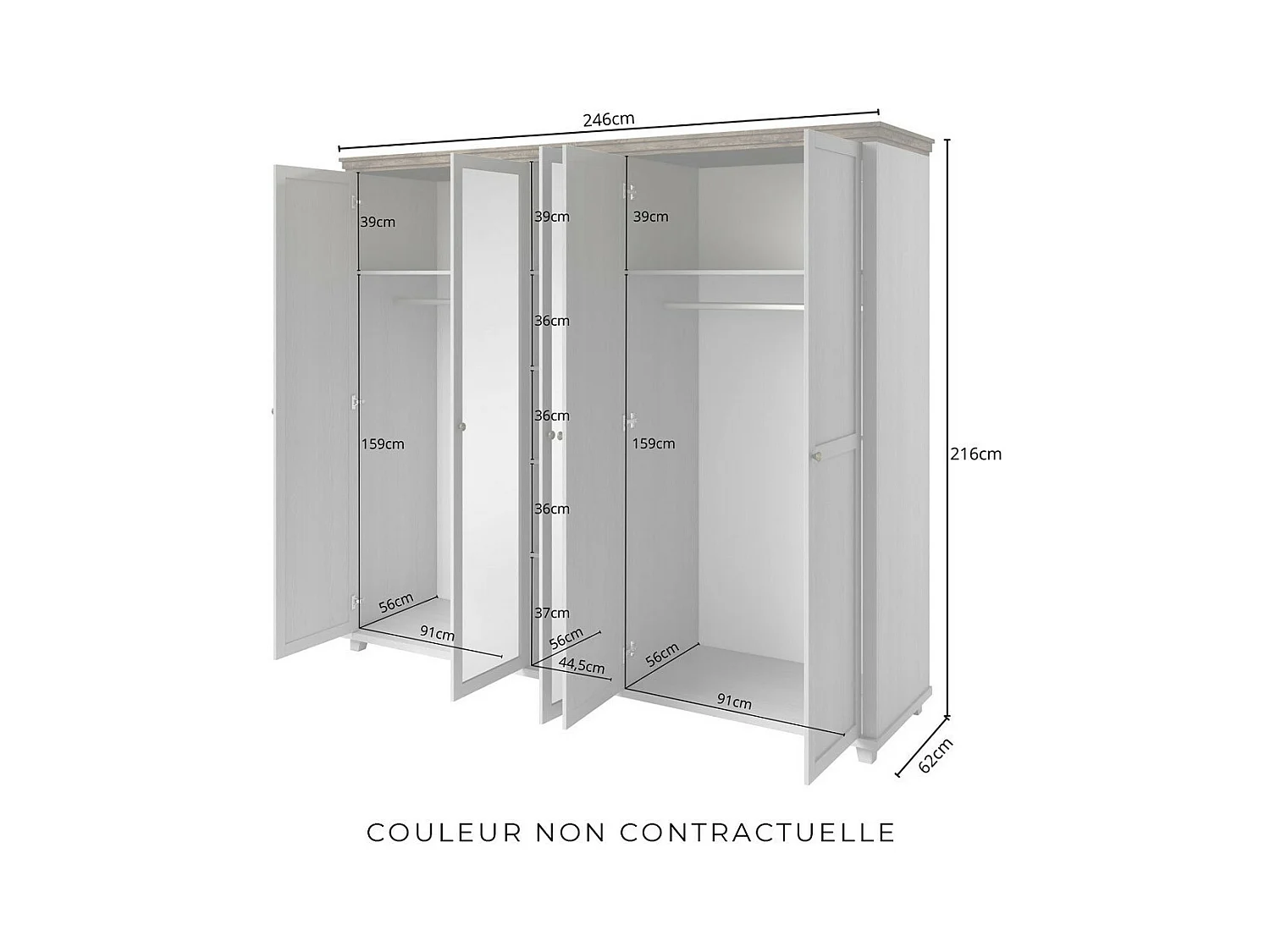 Kast 250x220 met 5 deuren. Kleur kakigroen en eiken. Collectie ASSIA