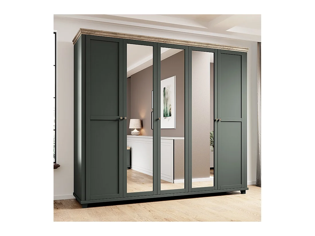 Kast 250x220 met 5 deuren. Kleur kakigroen en eiken. Collectie ASSIA