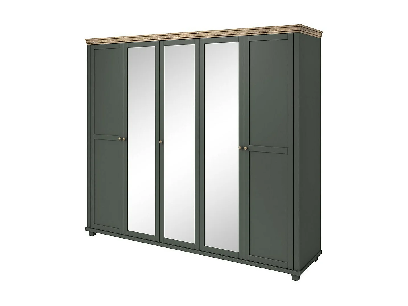 Armoire 250x220 avec 5 portes. Coloris vert kaki et chêne. Collection ASSIA