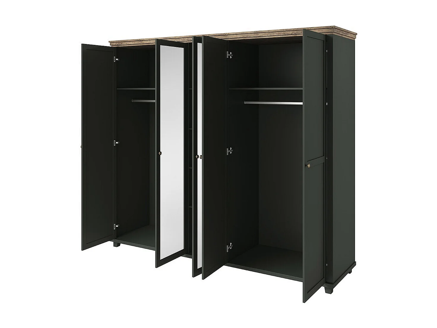 Armoire 250x220 avec 5 portes. Coloris vert kaki et chêne. Collection ASSIA