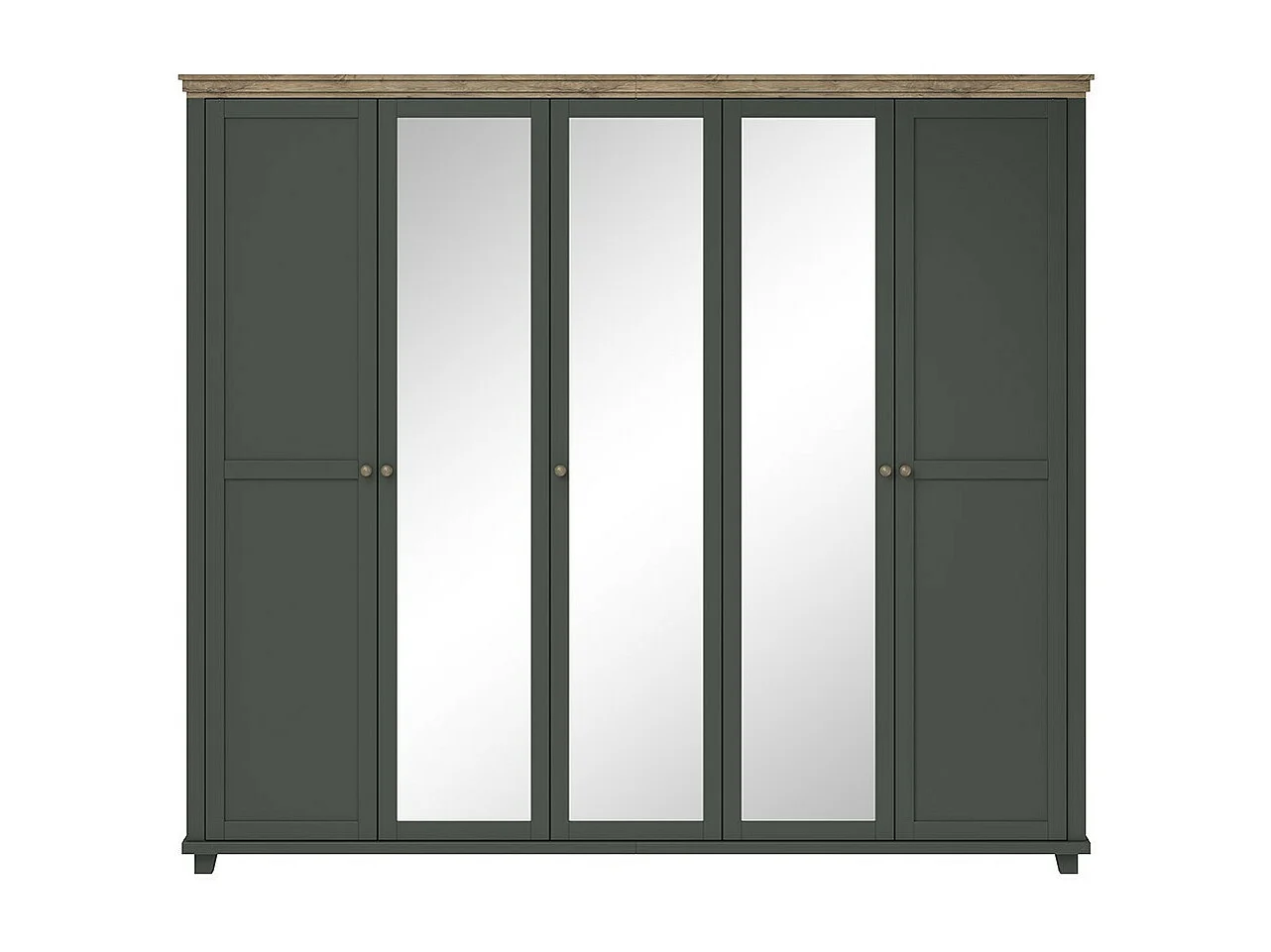 Armoire 250x220 avec 5 portes. Coloris vert kaki et chêne. Collection ASSIA