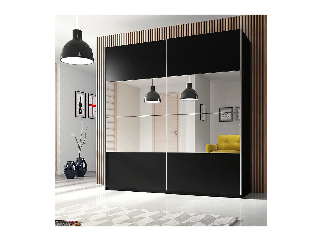 Armadio EOS 2 porte con specchi modulabili - nero opaco - 200 x 61 x 210 cm