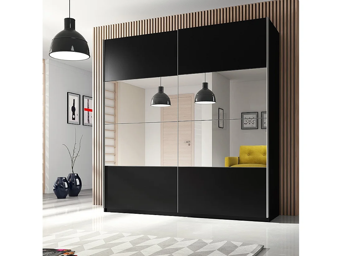Armadio EOS 2 porte con specchi modulabili - nero opaco - 200 x 61 x 210 cm