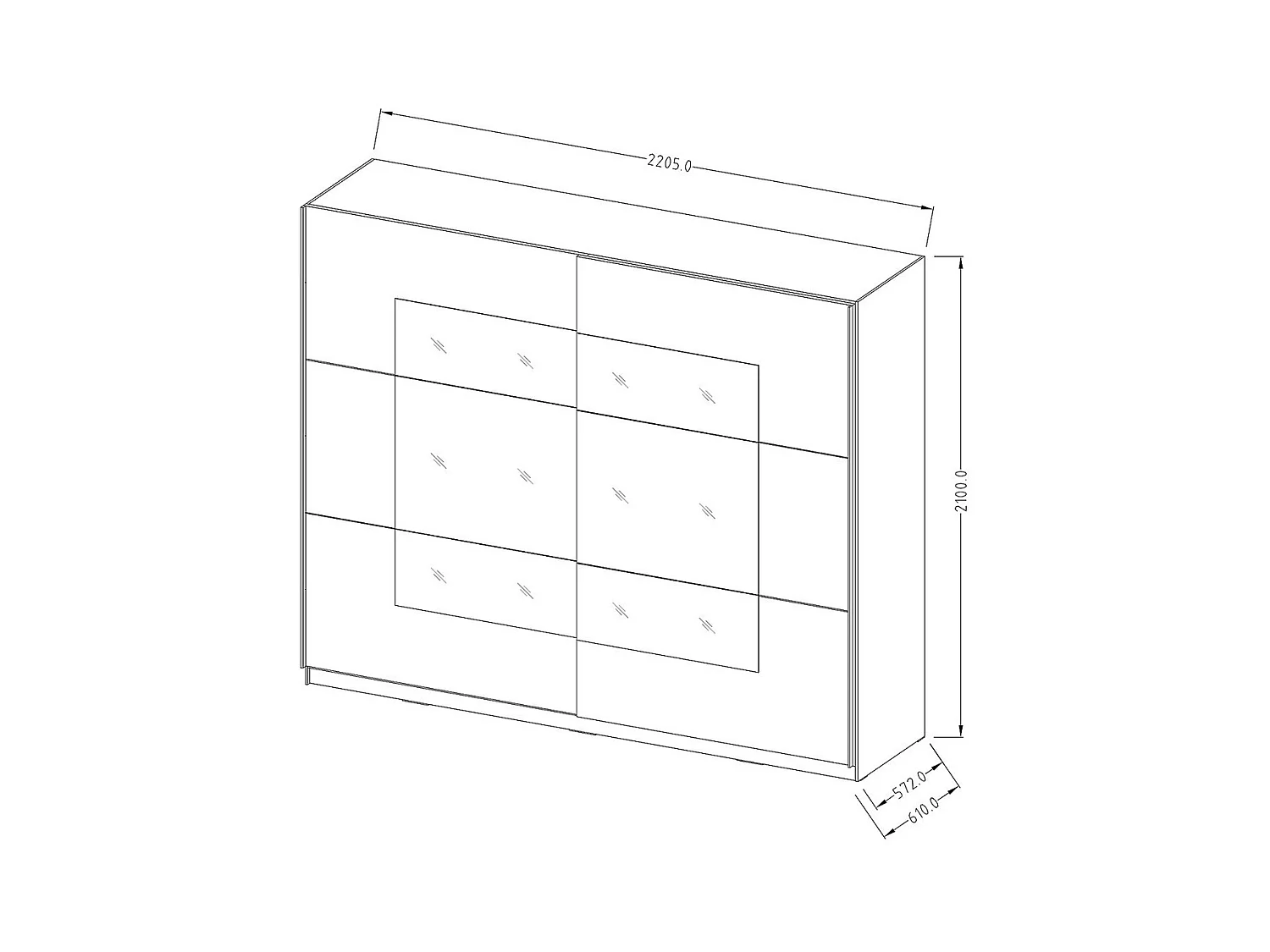 Armoire design 2 portes 220 cm avec miroir. Couleur blanc brillant. Collection EOS