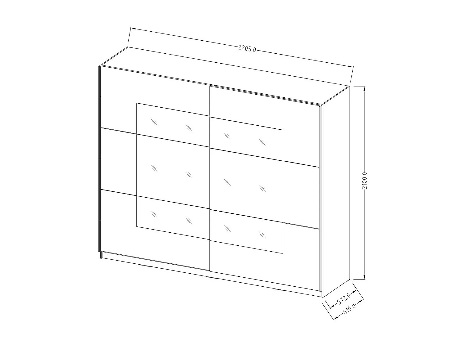 Armoire design 2 portes 220 cm avec miroir. Couleur blanc brillant. Collection EOS