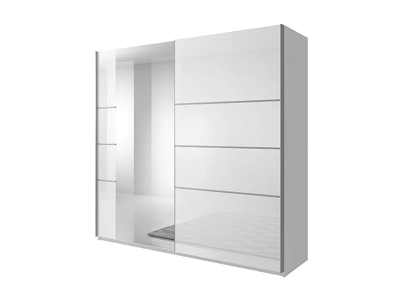 Armoire design 2 portes 220 cm avec miroir. Couleur blanc brillant. Collection EOS